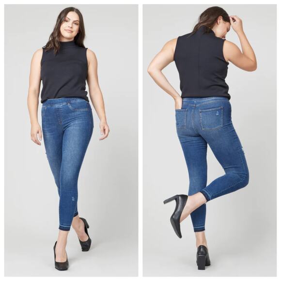 Spanx Distressed Ankle Skinny Jeans Medium Wash Pull On Size Medium - Picture 1 of 16